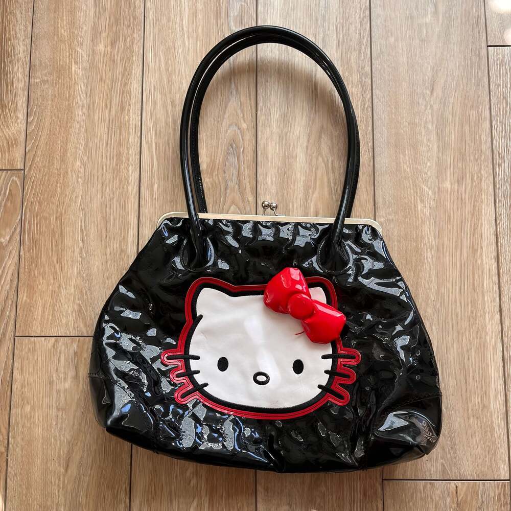 Loungefly x Hello Kitty Black Embossed Faux Patent Leather Vinyl Handbag